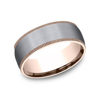 The Mentor Men's Wedding Band in 14K Rose Gold and Grey Tantalum - 8mm Width by Ammara Stone