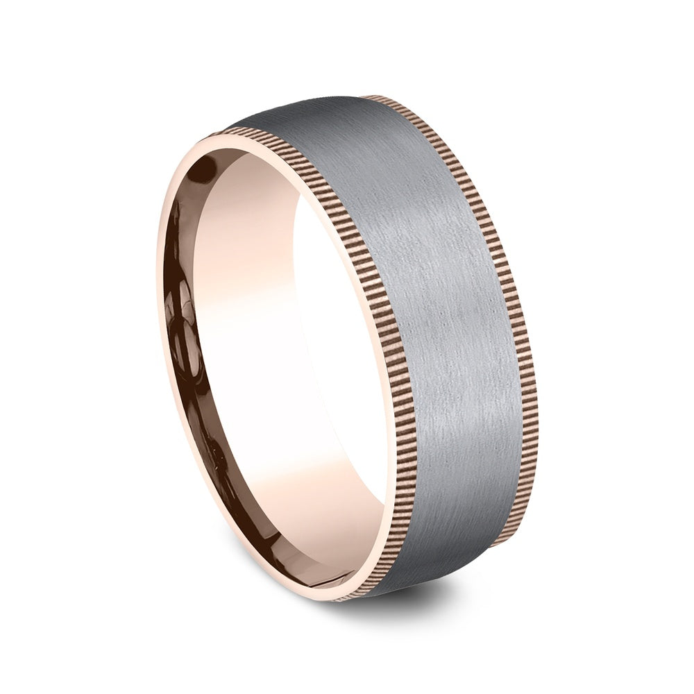 The Mentor Men's Wedding Band in 14K Rose Gold and Grey Tantalum - 8mm Width by Ammara Stone