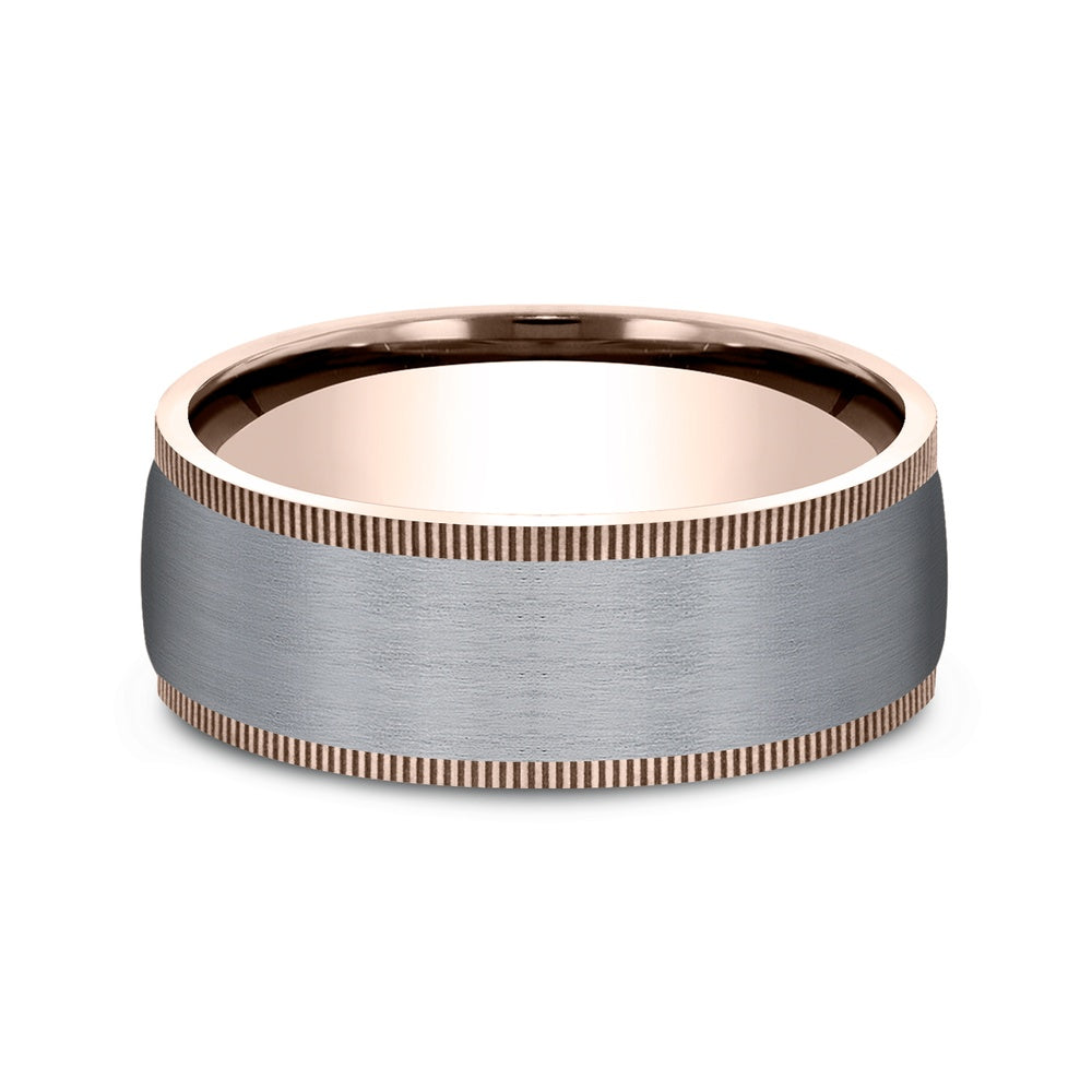 The Mentor Men's Wedding Band in 14K Rose Gold and Grey Tantalum - 8mm Width by Ammara Stone