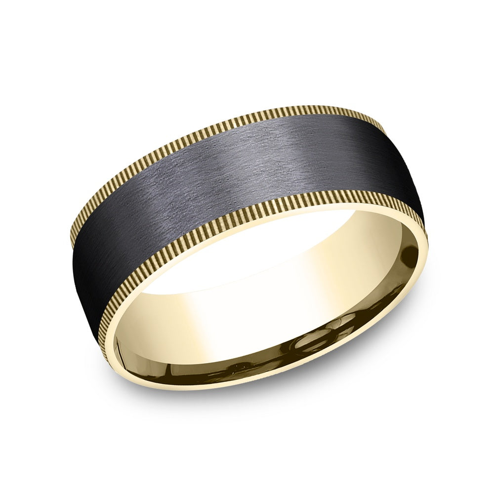 The Mentor Men's Wedding Band in 14K Yellow Gold and Black Titanium - 8mm Width by Ammara Stone