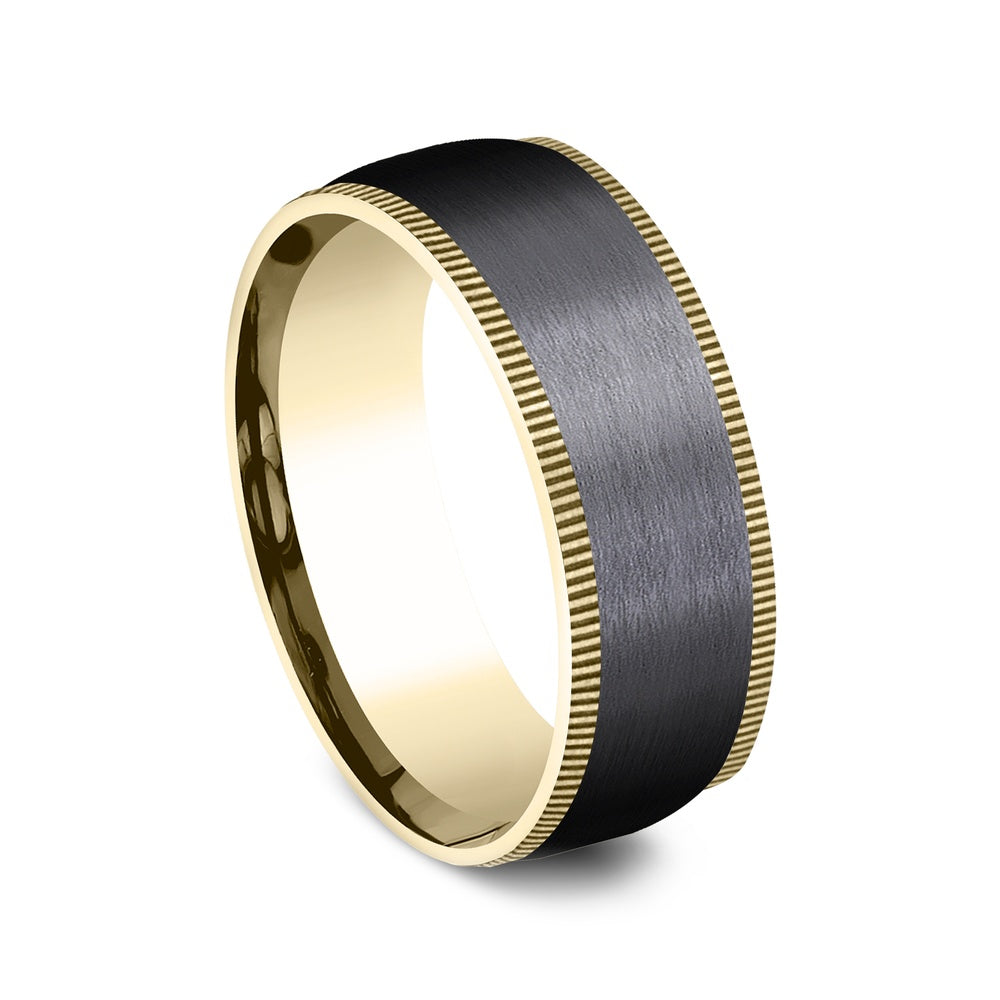 The Mentor Men's Wedding Band in 14K Yellow Gold and Black Titanium - 8mm Width by Ammara Stone