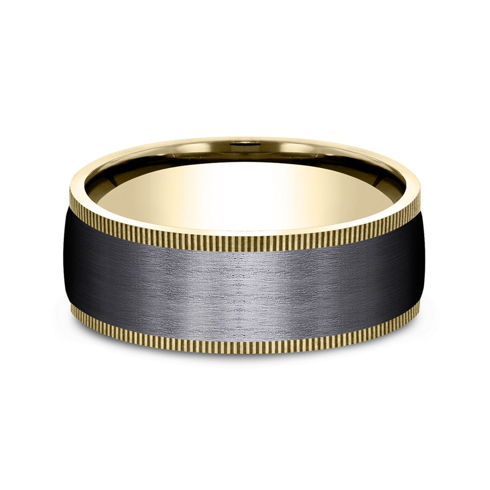 The Mentor Men's Wedding Band in 14K Yellow Gold and Black Titanium - 8mm Width by Ammara Stone