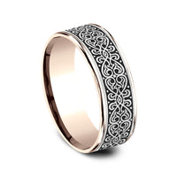 The Mihrab Men's Wedding Band in 14K Rose Gold and Grey/Black Titanium - 7.5mm Width by Ammara Stone