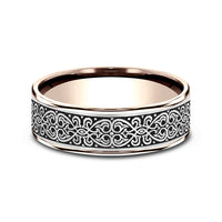The Mihrab Men's Wedding Band in 14K Rose Gold and Grey/Black Titanium - 7.5mm Width by Ammara Stone