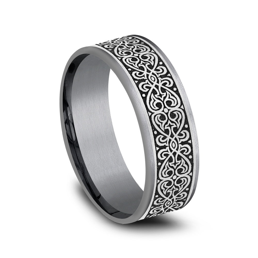 The Mihrab Men's Wedding Band in Grey Tantalum and Grey/Black Titanium - 7.5mm Width by Tantalum