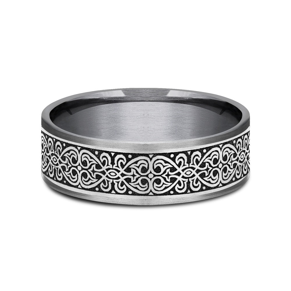 The Mihrab Men's Wedding Band in Grey Tantalum and Grey/Black Titanium - 7.5mm Width by Tantalum