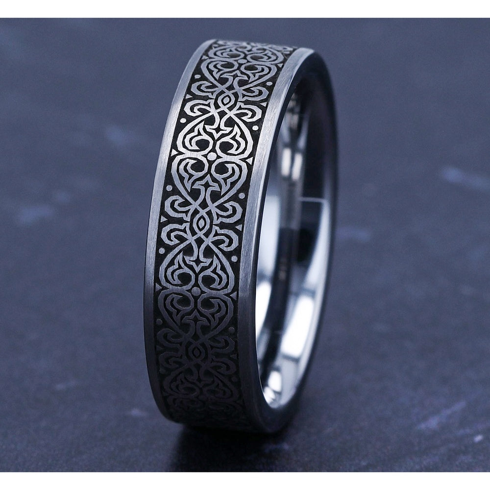 The Mihrab Men's Wedding Band in Tungsten - 7mm Width by Forge