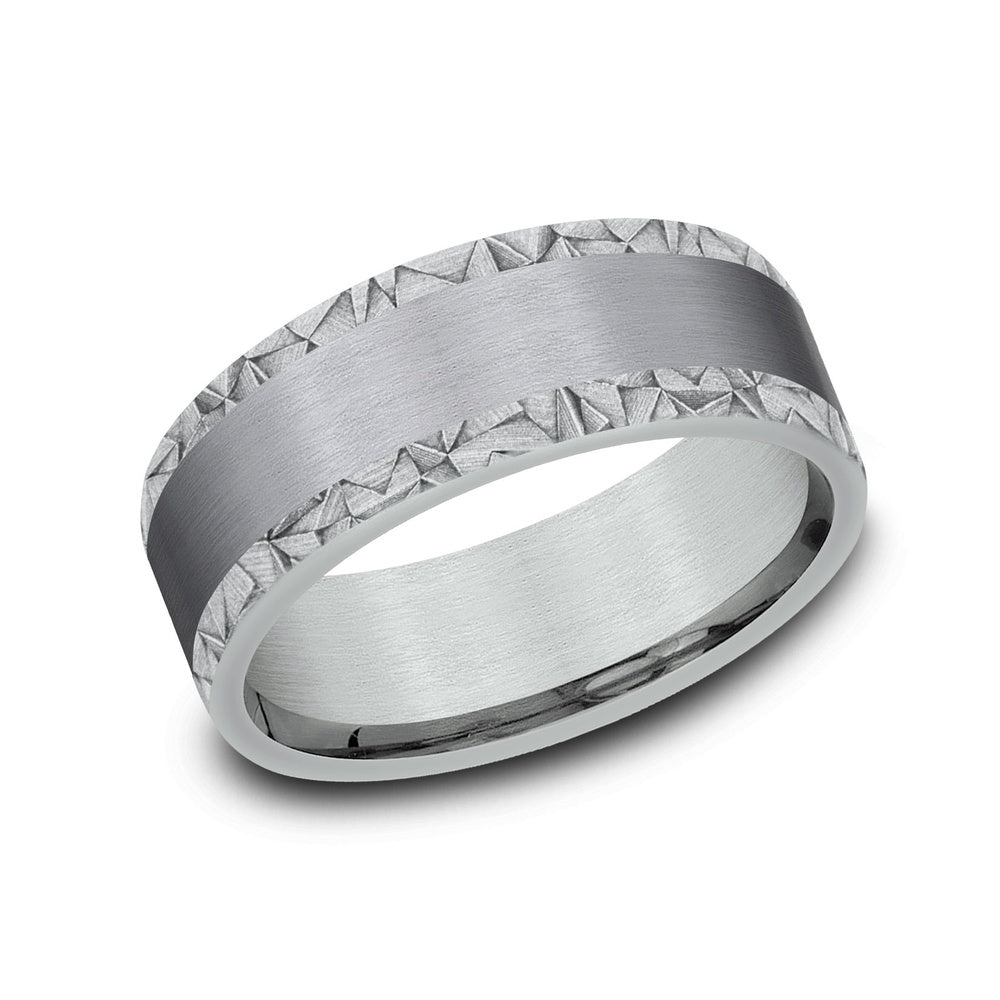 The Mosaic Men's Wedding Band in 14K White Gold and Grey Tantalum - 8mm Width by Ammara Stone