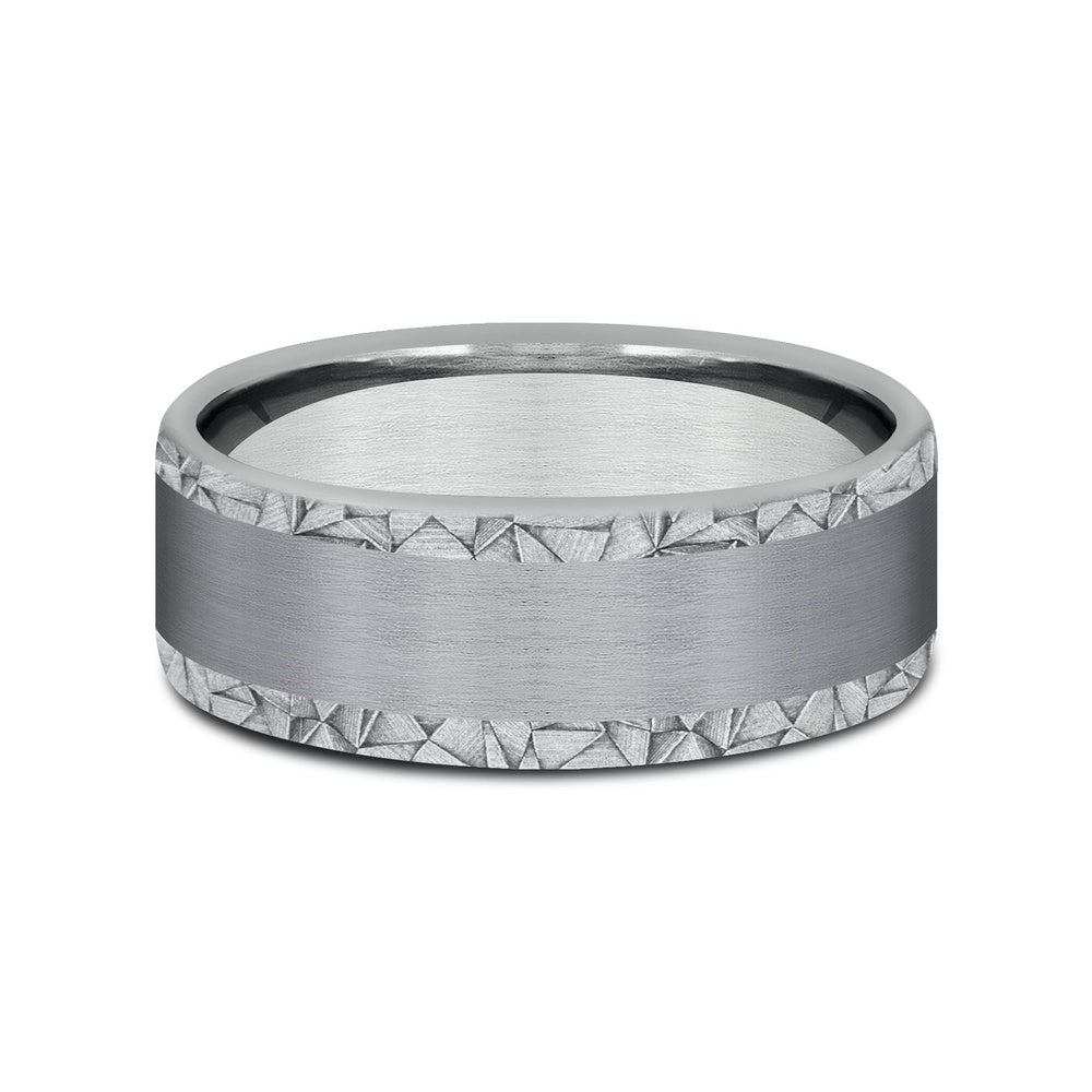 The Mosaic Men's Wedding Band in 14K White Gold and Grey Tantalum - 8mm Width by Ammara Stone