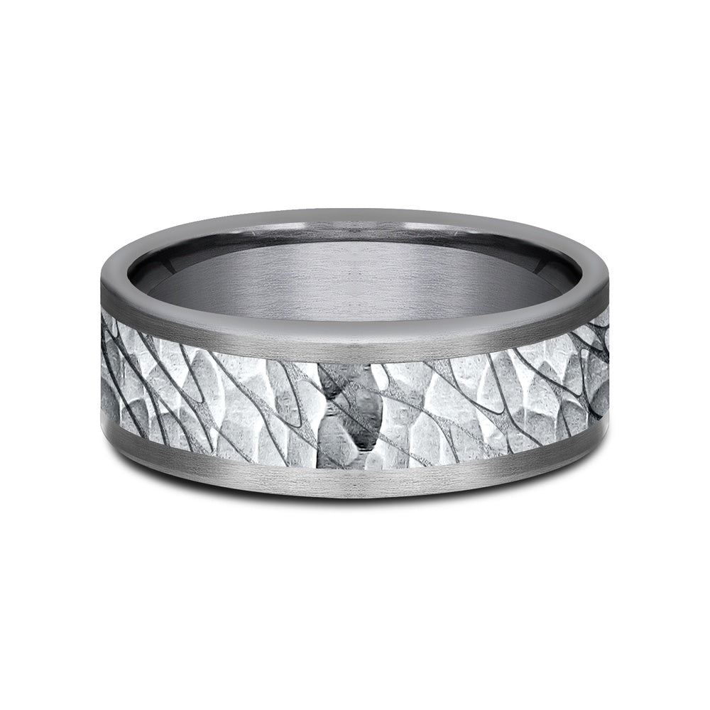 The Nile Men's Wedding Band in Grey Tantalum and 14K White Gold - 8mm Width by Ammara Stone