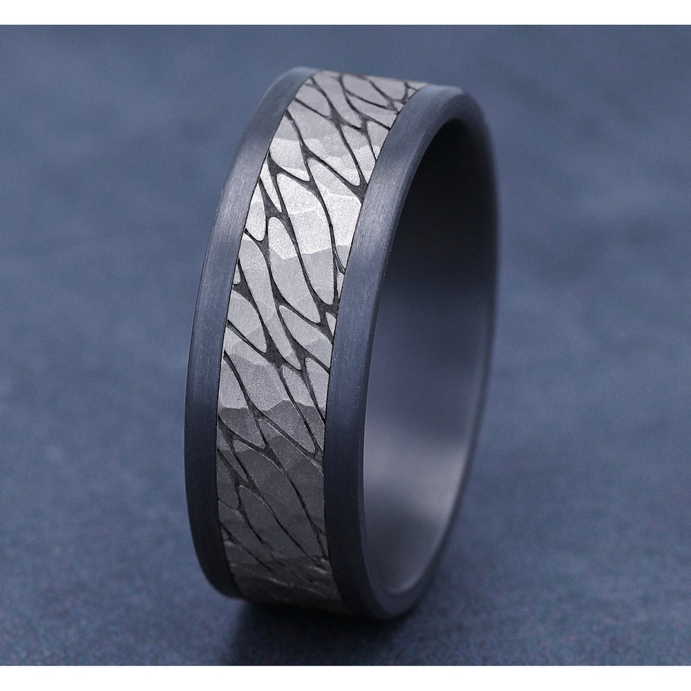 The Nile Men's Wedding Band in Grey Tantalum and 14K White Gold - 8mm Width by Ammara Stone