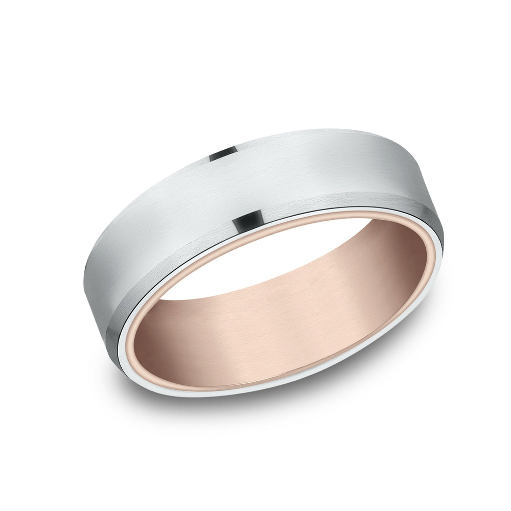 The Nobleman Men's Wedding Band in 14K Rose and White Gold - 6.5mm Width by Benchmark