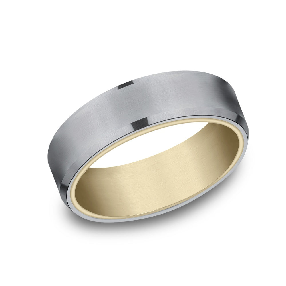 The Nobleman Men's Wedding Band in 14K Yellow Gold and Grey Tantalum - 6.5mm Width by Ammara Stone