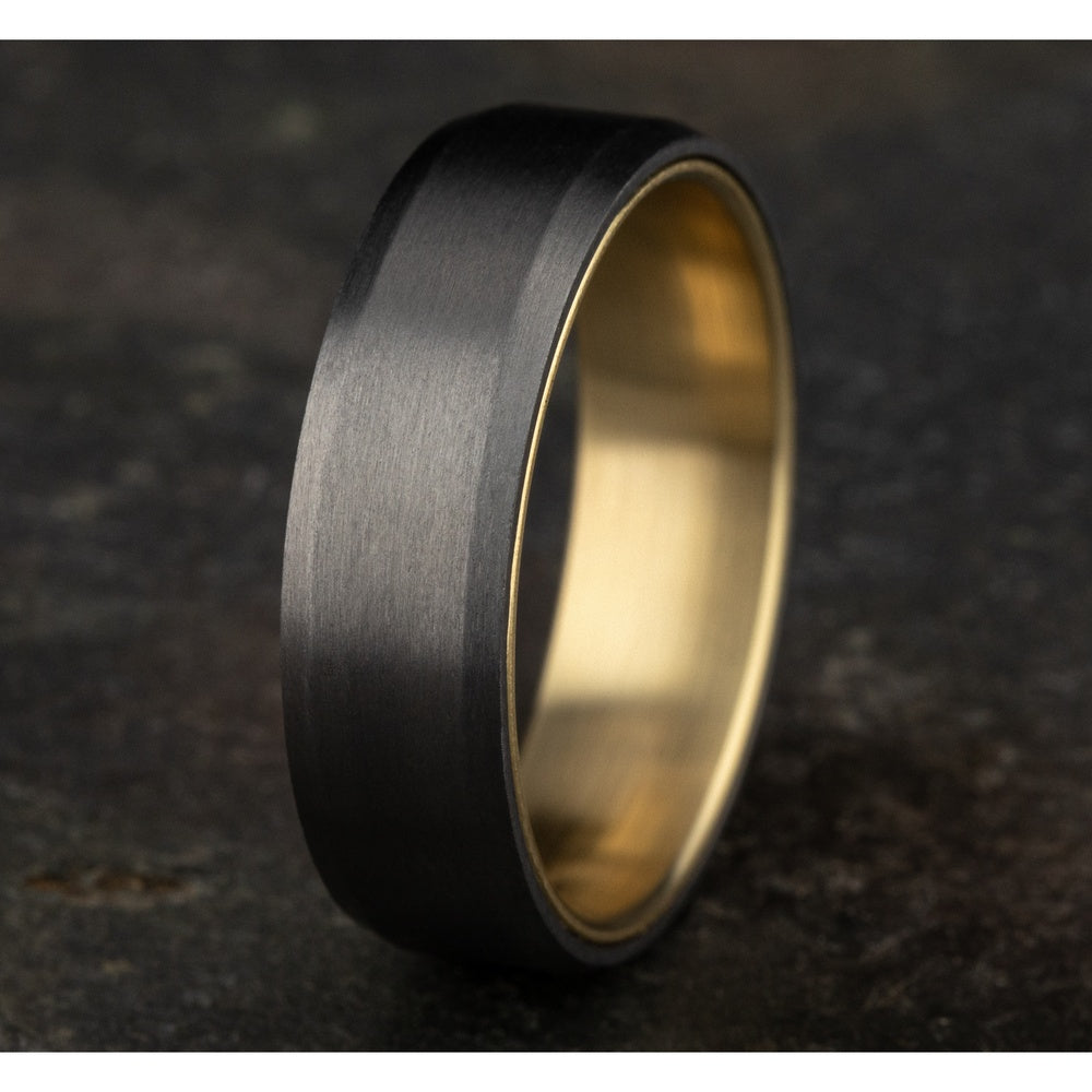 The Nobleman Men's Wedding Band in 14K Yellow Gold and Grey Tantalum - 6.5mm Width by Ammara Stone