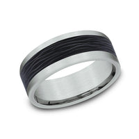 The Nocturne Men's Wedding Band in 14K White Gold and Forged Carbon Fiber - 8mm Width by Ammara Stone