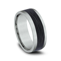 The Nocturne Men's Wedding Band in 14K White Gold and Forged Carbon Fiber - 8mm Width by Ammara Stone