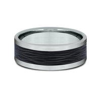 The Nocturne Men's Wedding Band in 14K White Gold and Forged Carbon Fiber - 8mm Width by Ammara Stone
