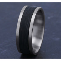 The Nocturne Men's Wedding Band in 14K White Gold and Forged Carbon Fiber - 8mm Width by Ammara Stone
