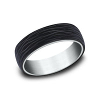 The NYX Men's Wedding Band in 14K White Gold and Forged Carbon Fiber - 6.5mm Width by Ammara Stone