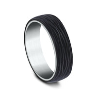The NYX Men's Wedding Band in 14K White Gold and Forged Carbon Fiber - 6.5mm Width by Ammara Stone