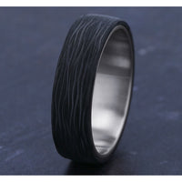 The NYX Men's Wedding Band in 14K White Gold and Forged Carbon Fiber - 6.5mm Width by Ammara Stone