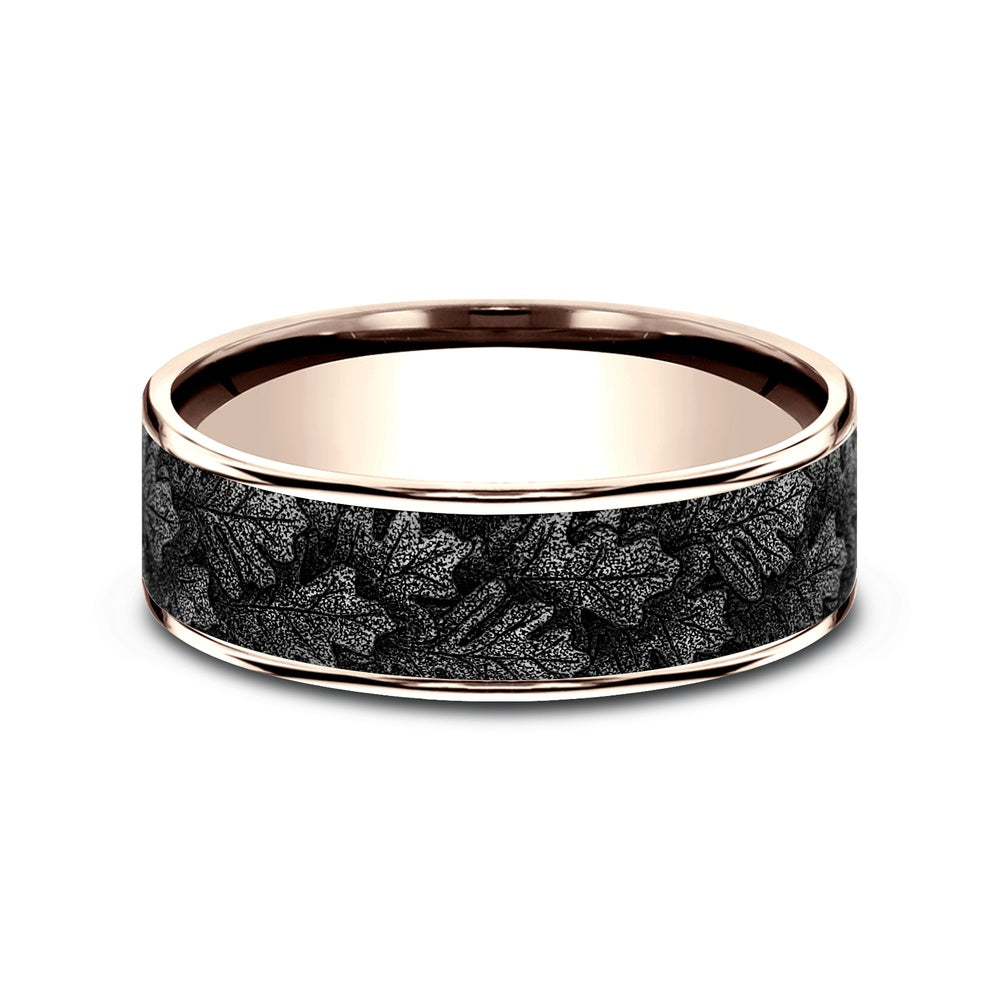 The Oak Men's Wedding Band in 14K Rose Gold and Grey/Black Titanium - 7.5mm Width by Brook and Branch