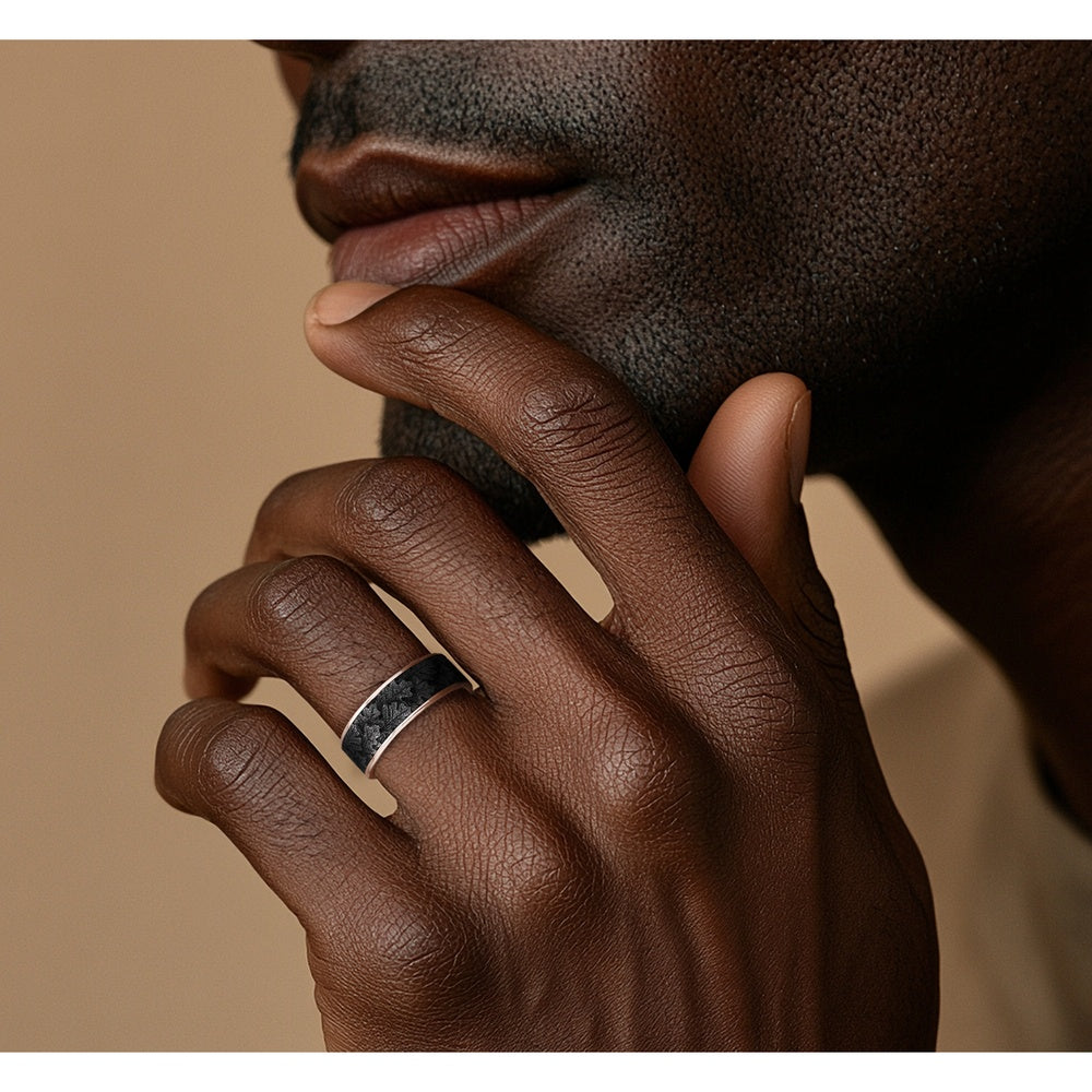 The Oak Men's Wedding Band in 14K Rose Gold and Grey/Black Titanium - 7.5mm Width by Brook and Branch