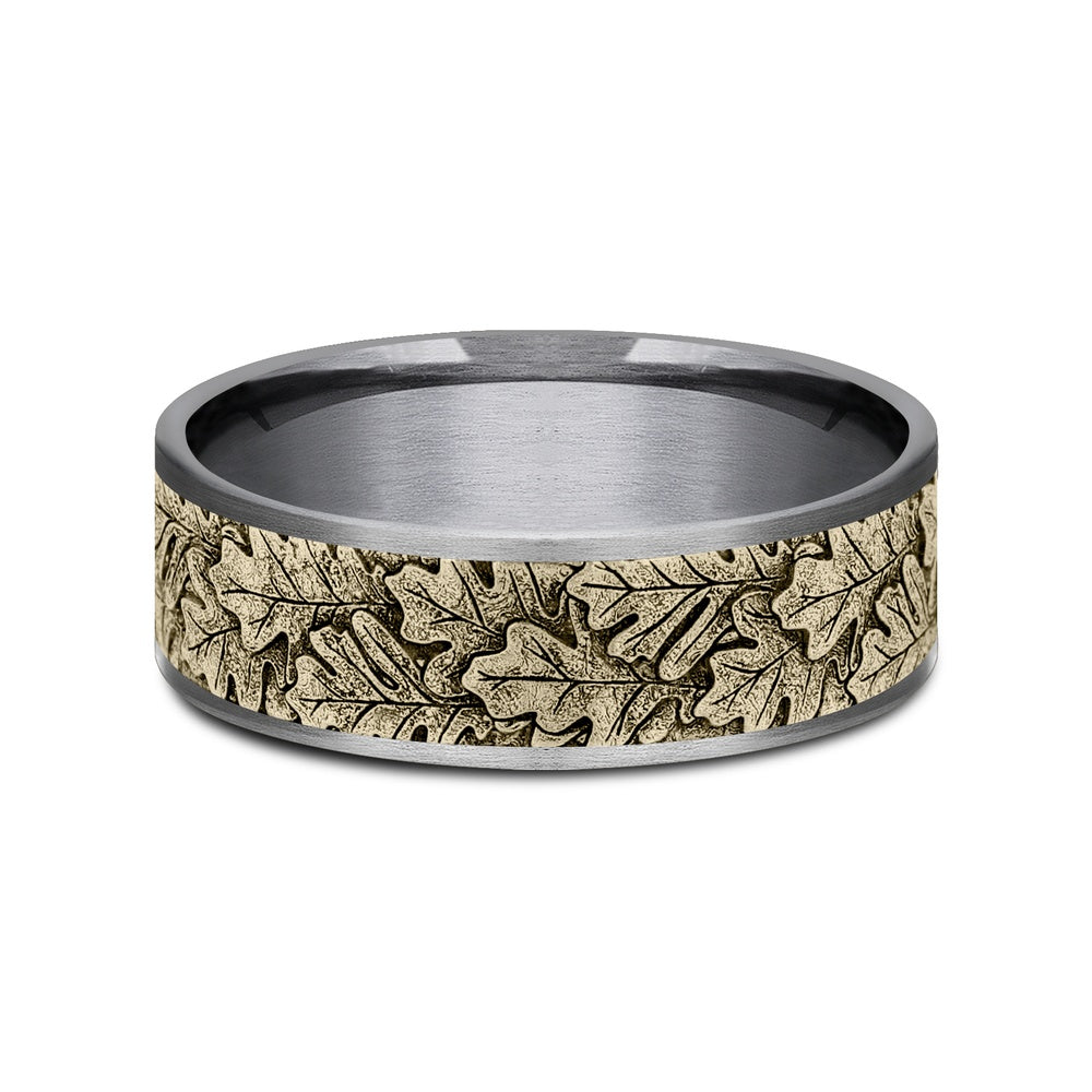 The Oak Men's Wedding Band in Grey Tantalum and 14K Yellow Gold - 7.5mm Width by Brook and Branch