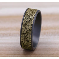 The Oak Men's Wedding Band in Grey Tantalum and 14K Yellow Gold - 7.5mm Width by Brook and Branch