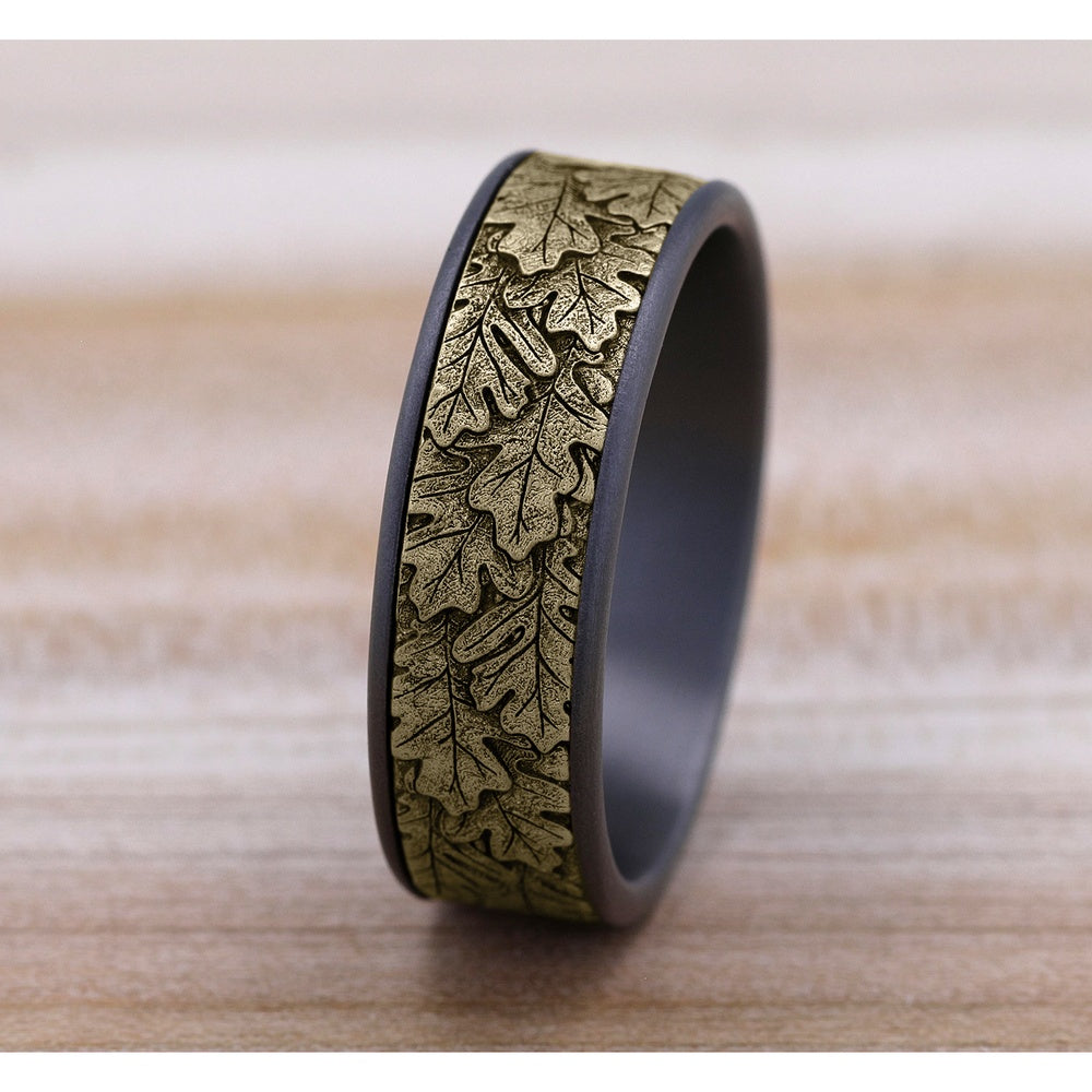 The Oak Men's Wedding Band in Grey Tantalum and 14K Yellow Gold - 7.5mm Width by Brook and Branch