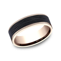 The Obsidian Men's Wedding Band in 14K Rose Gold and Forged Carbon Fiber - 7mm Width by Ammara Stone