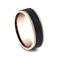 The Obsidian Men's Wedding Band in 14K Rose Gold and Forged Carbon Fiber - 7mm Width by Ammara Stone