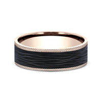 The Obsidian Men's Wedding Band in 14K Rose Gold and Forged Carbon Fiber - 7mm Width by Ammara Stone