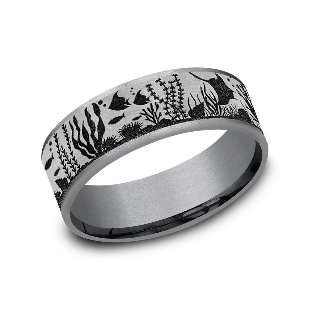 The Ocean Men's Wedding Band in Grey Tantalum and Grey/Black Titanium - 7.5mm Width by Brook and Branch