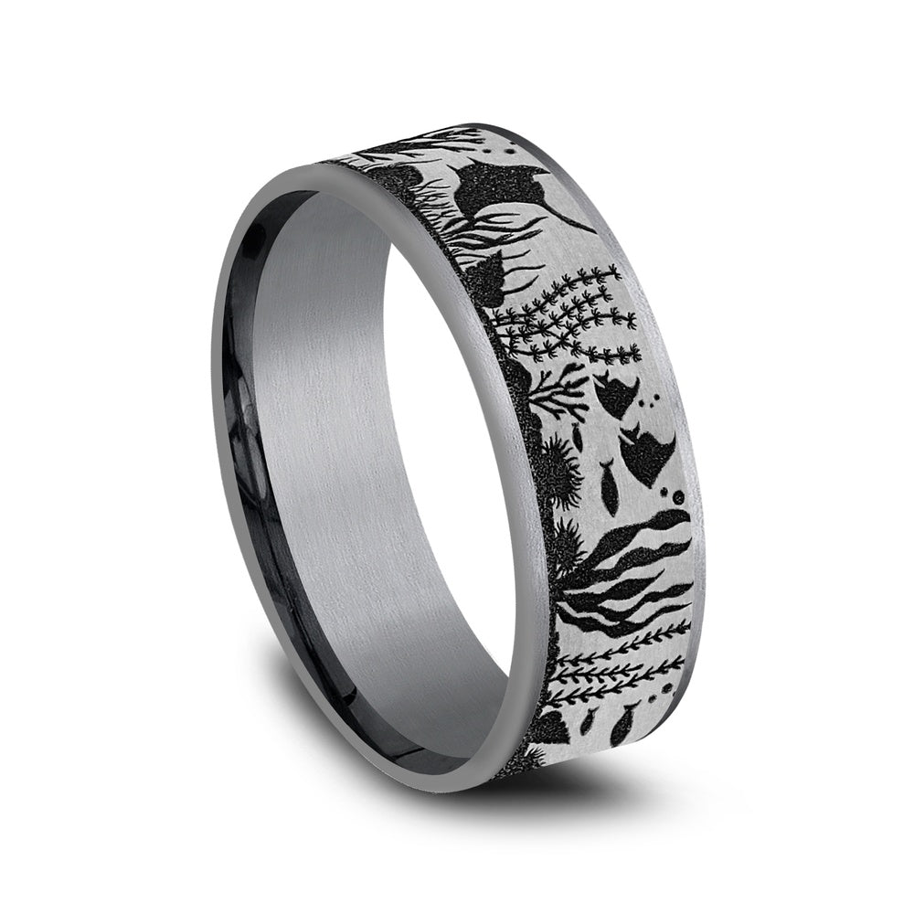 The Ocean Men's Wedding Band in Grey Tantalum and Grey/Black Titanium - 7.5mm Width by Brook and Branch