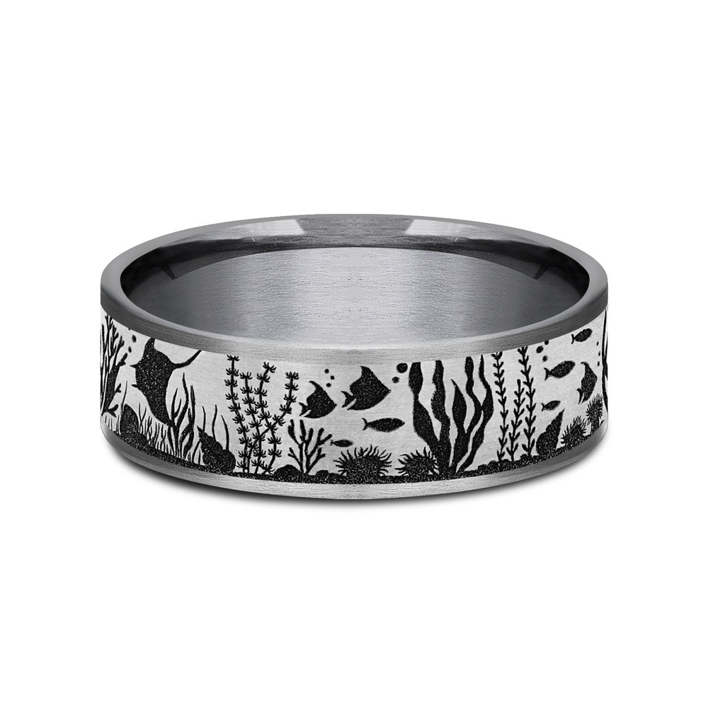 The Ocean Men's Wedding Band in Grey Tantalum and Grey/Black Titanium - 7.5mm Width by Brook and Branch