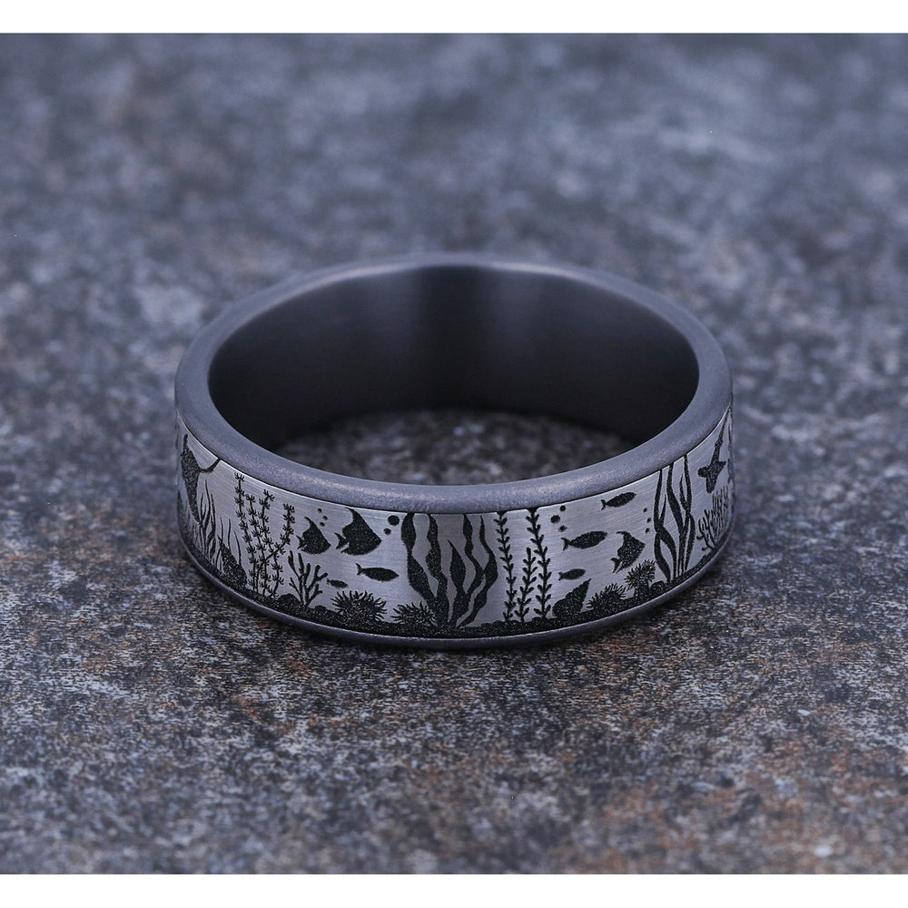 The Ocean Men's Wedding Band in Grey Tantalum and Grey/Black Titanium - 7.5mm Width by Brook and Branch