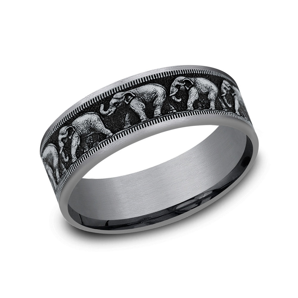 The Olifant Men's Wedding Band in Grey Tantalum and 14K White Gold - 7.5mm Width by Brook and Branch