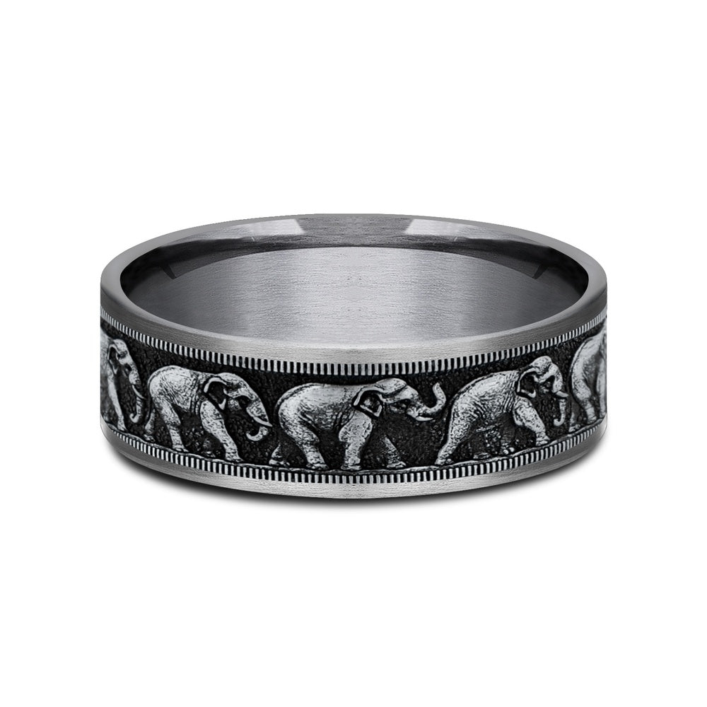The Olifant Men's Wedding Band in Grey Tantalum and 14K White Gold - 7.5mm Width by Brook and Branch
