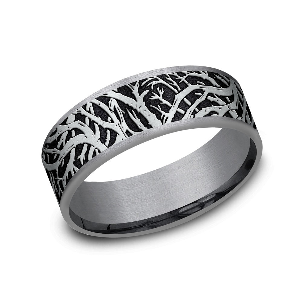 The Olympia Men's Wedding Band in Grey Tantalum and 14K White Gold - 7.5mm Width by Ammara Stone
