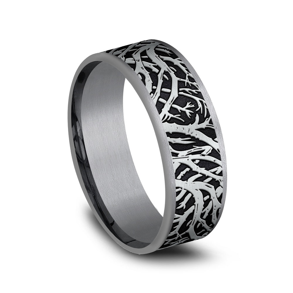 The Olympia Men's Wedding Band in Grey Tantalum and 14K White Gold - 7.5mm Width by Ammara Stone