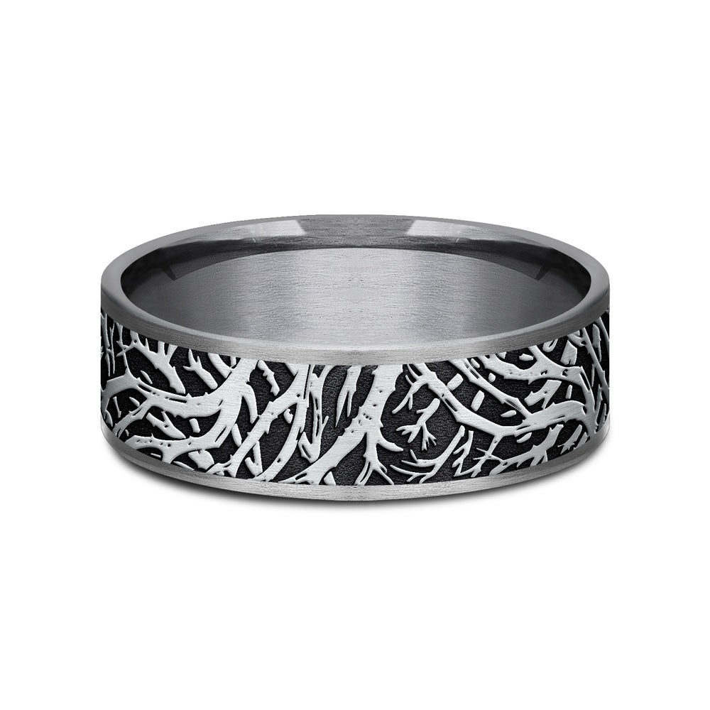The Olympia Men's Wedding Band in Grey Tantalum and 14K White Gold - 7.5mm Width by Ammara Stone