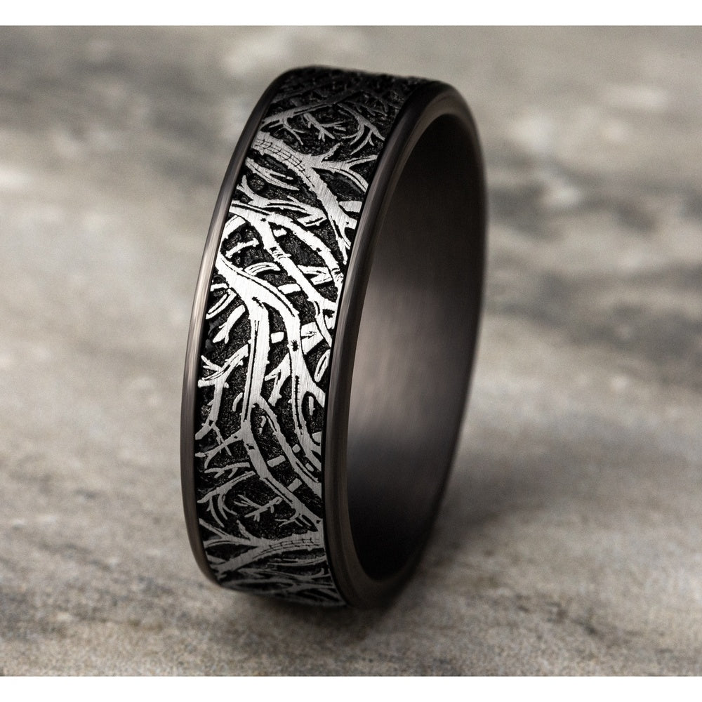 The Olympia Men's Wedding Band in Grey Tantalum and 14K White Gold - 7.5mm Width by Ammara Stone