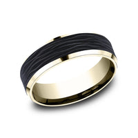 The Onyx Men's Wedding Band in 14K Yellow Gold and Forged Carbon Fiber - 7mm Width by Ammara Stone