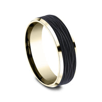 The Onyx Men's Wedding Band in 14K Yellow Gold and Forged Carbon Fiber - 7mm Width by Ammara Stone