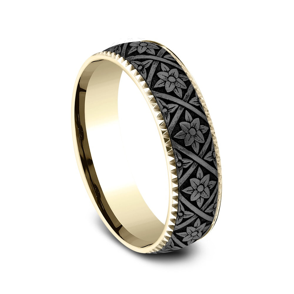 The Ottoman Column Men's Wedding Band in 14K Yellow Gold and Grey Tantalum - 6.5mm Width by Ammara Stone