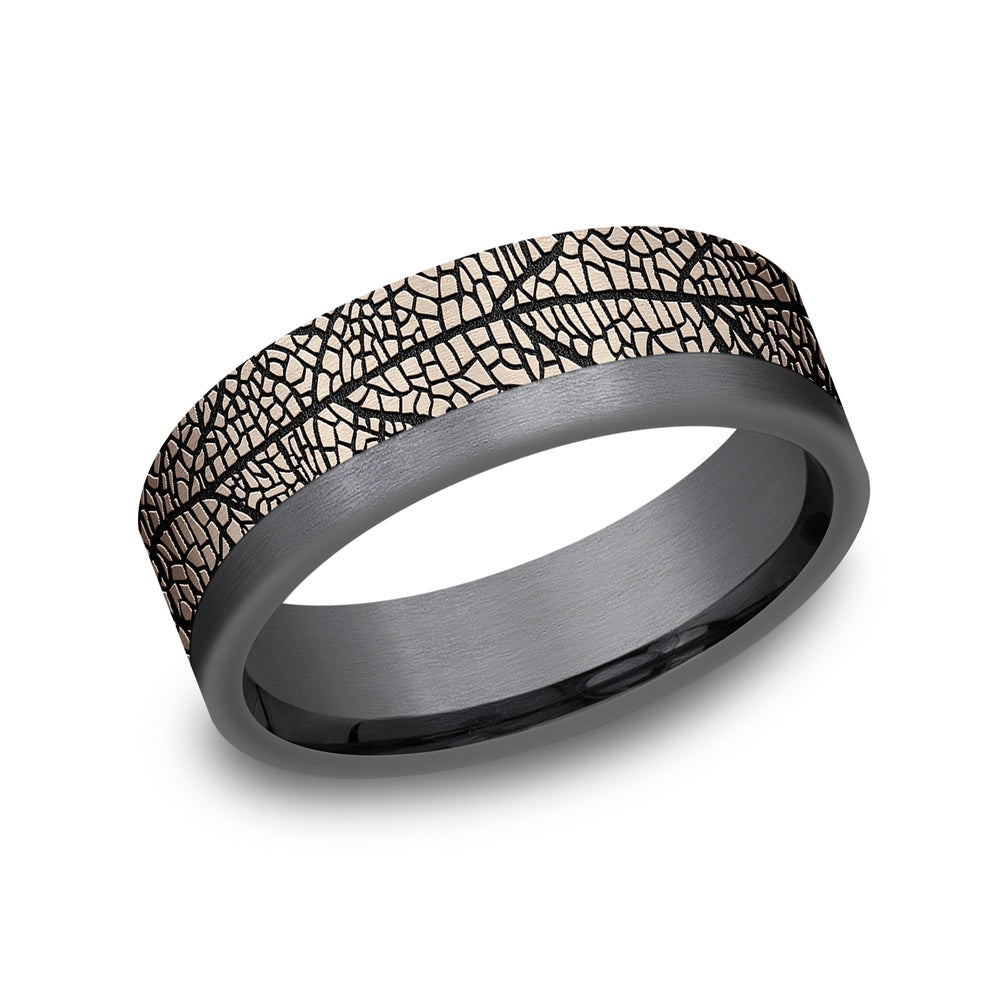 The Ozark Men's Wedding Band in 14K Rose Gold and Tantalum - 7mm Width by Ammara Stone