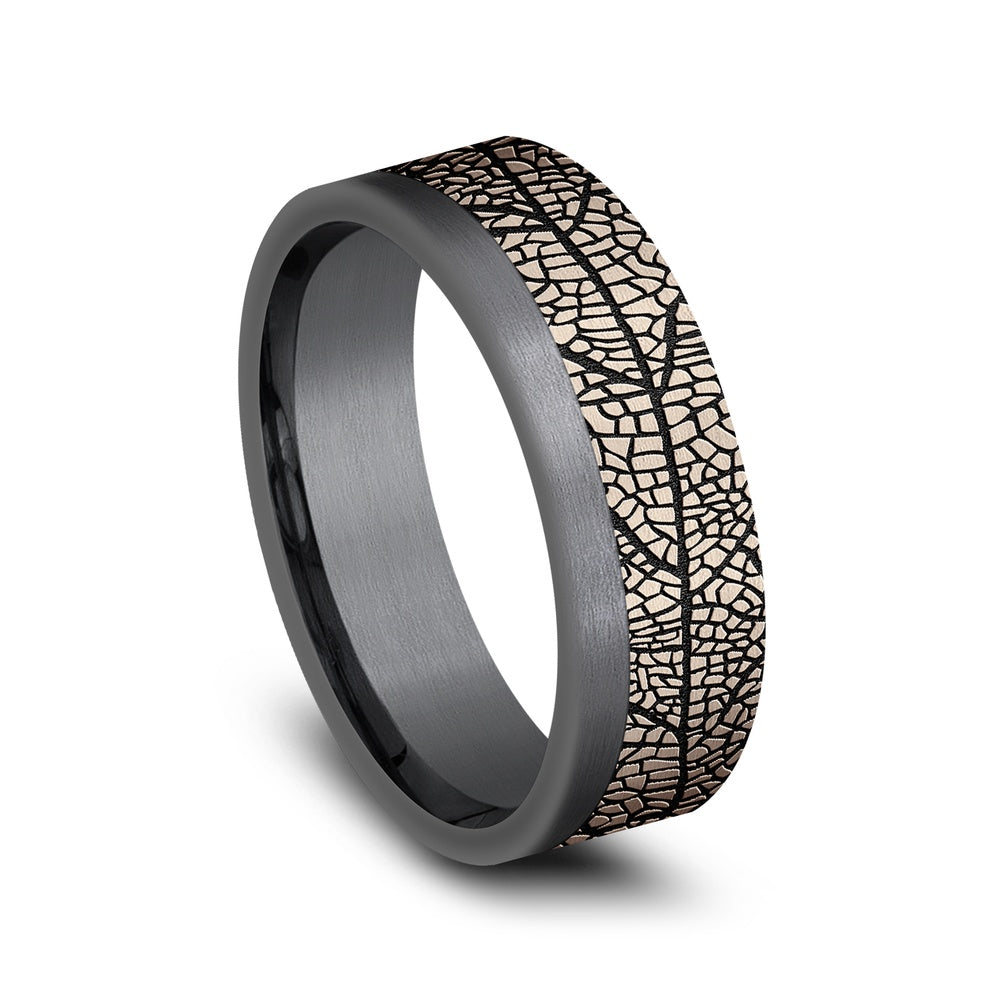 The Ozark Men's Wedding Band in 14K Rose Gold and Tantalum - 7mm Width by Ammara Stone