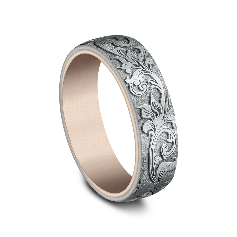 The Palace Men's Wedding Band in 14K Rose and White Gold - 6.5mm Width by Benchmark