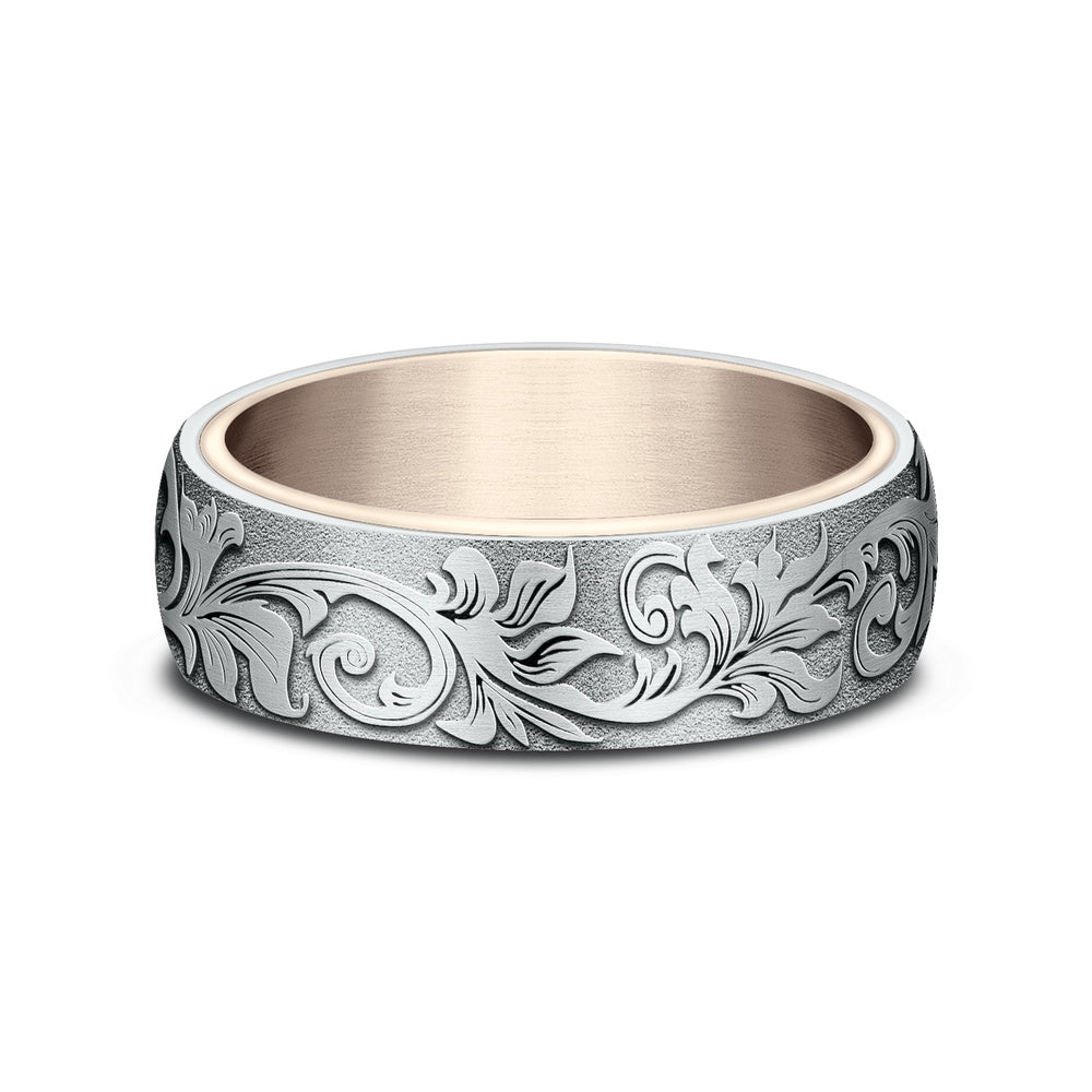 The Palace Men's Wedding Band in 14K Rose and White Gold - 6.5mm Width by Benchmark